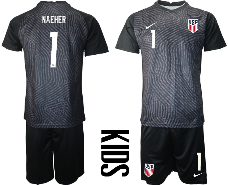 Youth 2020-2021 Season National team United States goalkeeper black #1 Soccer Jersey